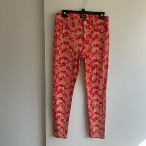 Hudson Jeans Red and Cream Floral Cropped Jeans